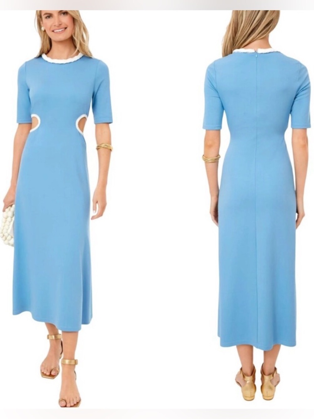 Tuckernuck Zeppelin Dress Midi Short Sleeve Cut Out Side Newport Blue Luxury